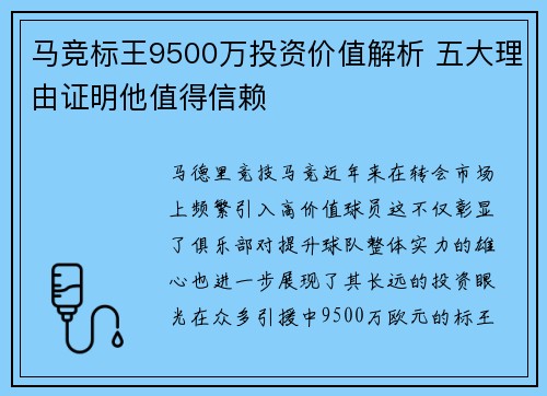 马竞标王9500万投资价值解析 五大理由证明他值得信赖
